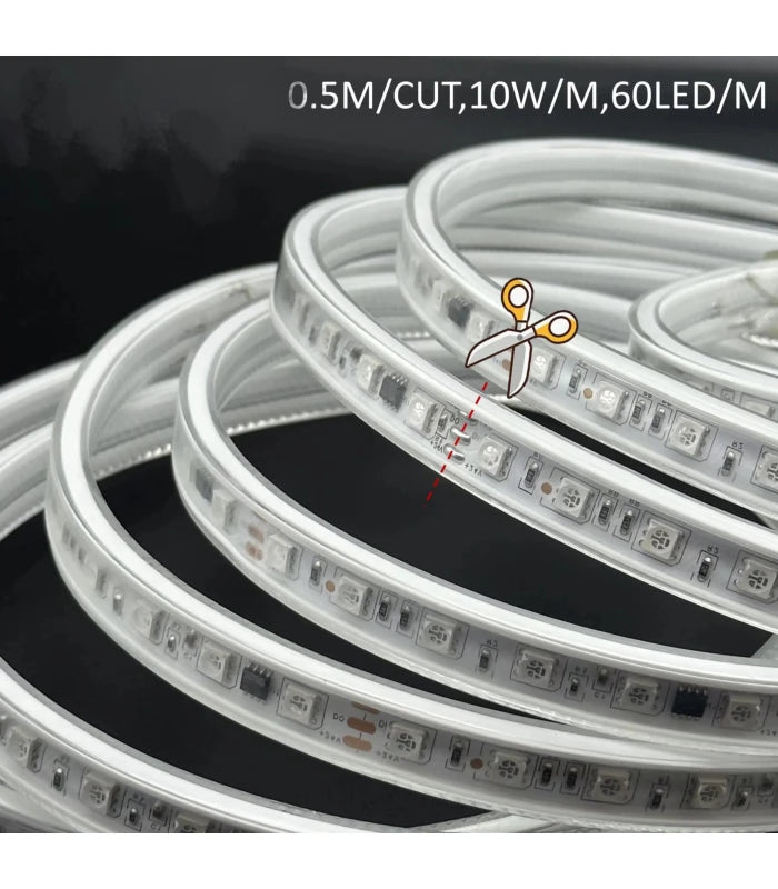 14W/m RGBIC LED strip sæt - 10m, IP67, 60 LED pr. meter, 24V, inkl. controller og strømforsyning