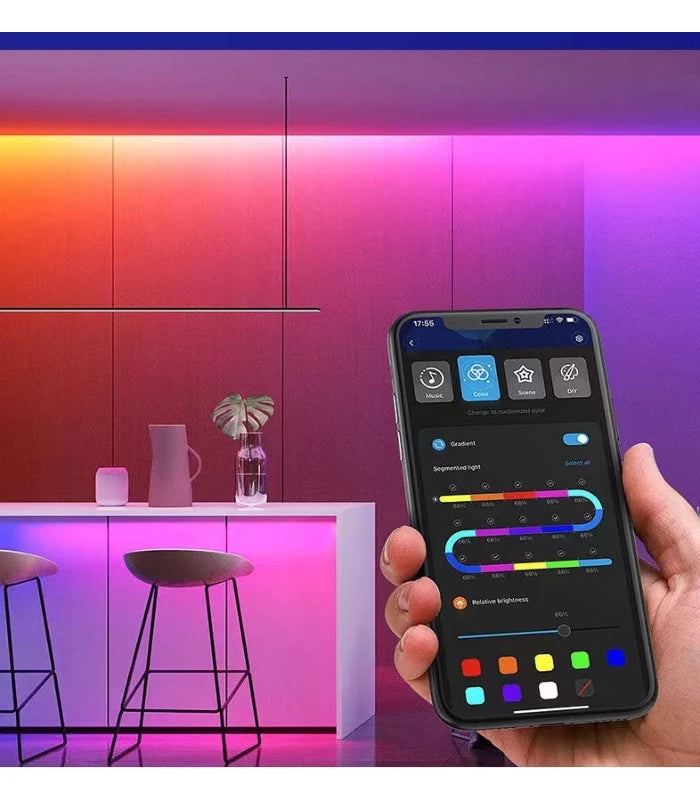 14W/m RGBIC LED strip sæt - 10m, IP67, 60 LED pr. meter, 24V, inkl. controller og strømforsyning