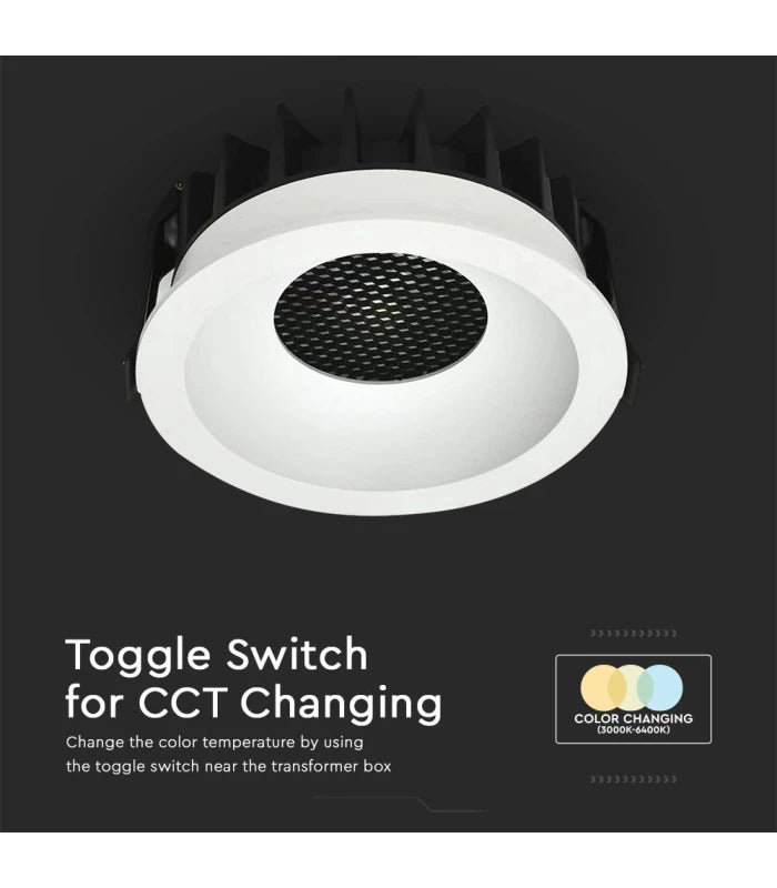 24W Blændfri RA90 CCT Downlight Ø135mm - 3 lyskulører, hvid front, Hul: Ø115mm, Honeycomb