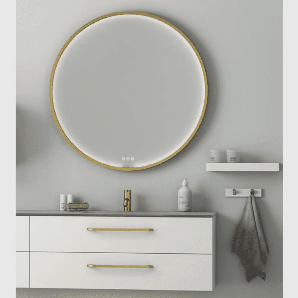 Dansani Moon rammespejl Ø75 cm med LED lys, børstet messing