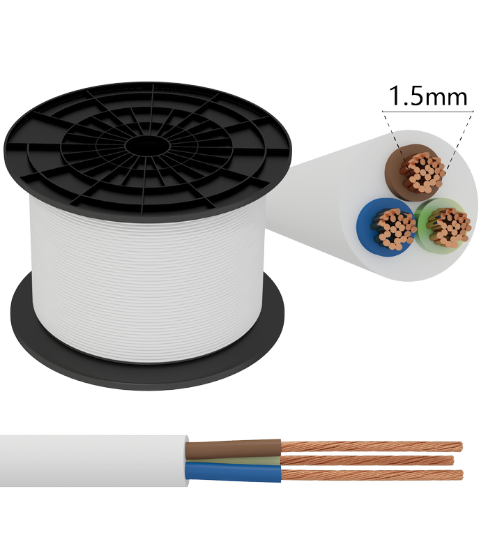 H05VV-F 3G1.5mm² - 100m Hvid Ledning