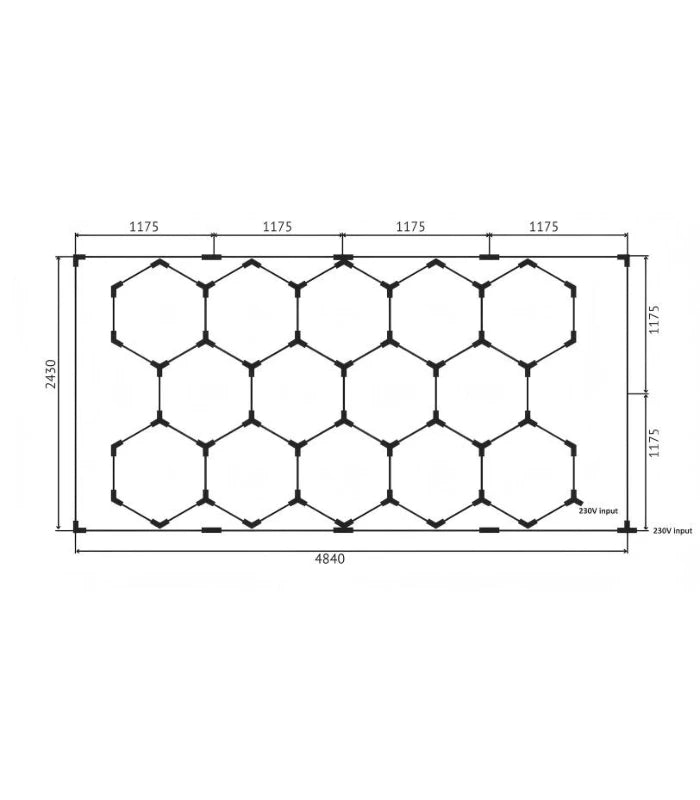 Hexagon LED 14 felter + ramme komplet sæt - RA95, 591W, inklusiv strømtilslutning