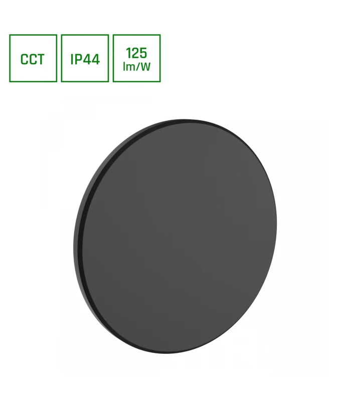 Spectrum Ø18cm CCT væglampe - 12W, 3 lyskulører, IP44 udendørs, sort, 230V