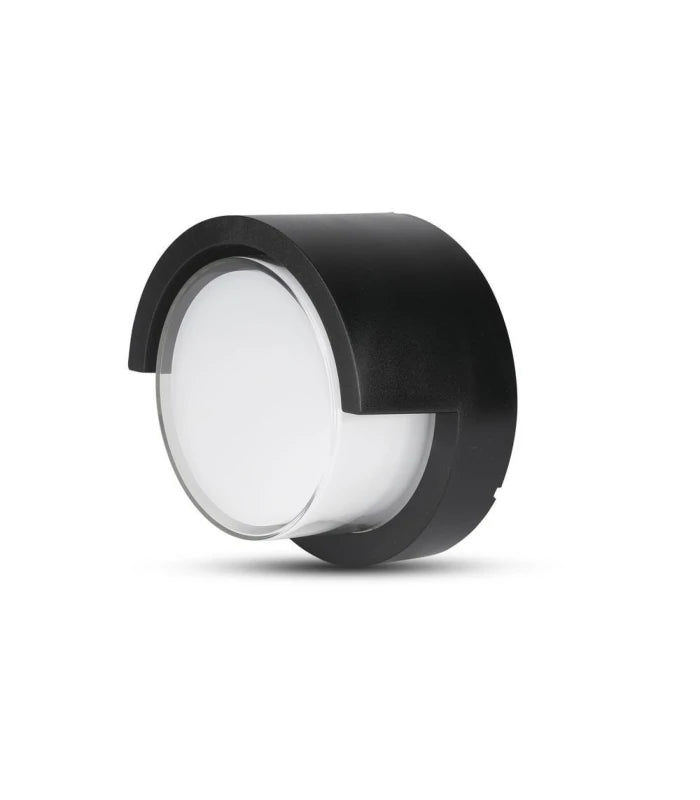 V-Tac 12W LED sort væglampe - Rund, IP65 udendørs, 230V, inkl. lyskilde