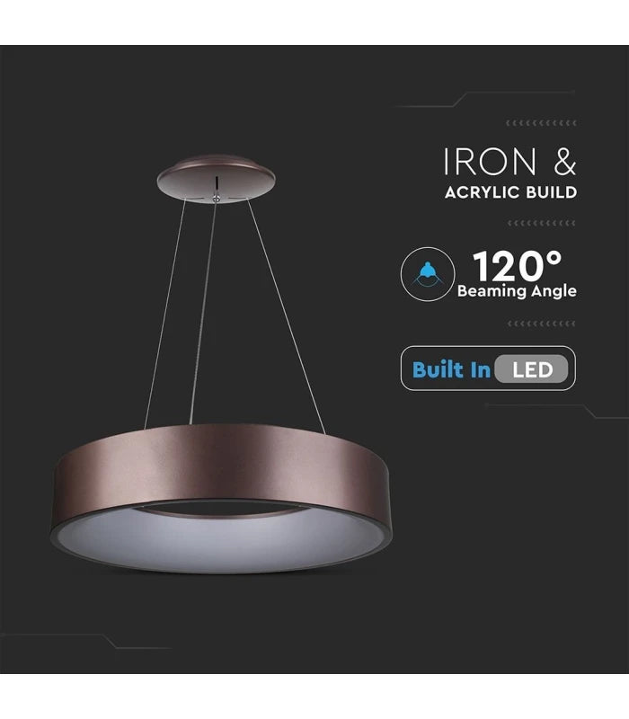 V-Tac 30W LED lysekrone - Kaffefarvet, blødt lys, dæmpbar, varm hvid, inkl. lyskilde