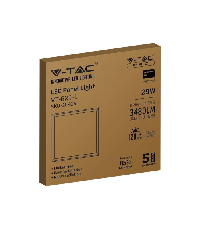V-Tac LED Panel 60x60 - 29W, Samsung LED chip, flicker free, hvitan kant