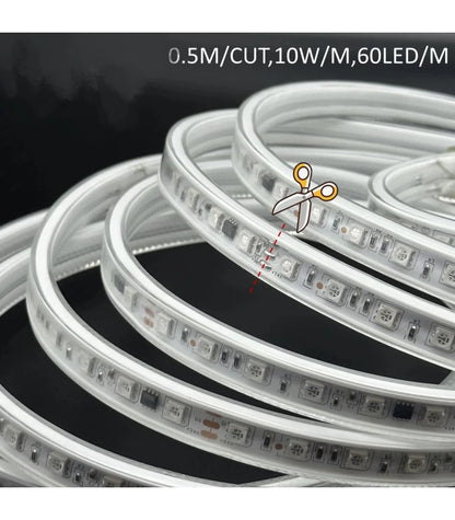 14W/m RGBIC LED strip sæt - 10m, IP67, 60 LED pr. meter, 24V, inkl. controller og strømforsyning