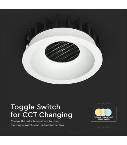 24W Blændfri RA90 CCT Downlight Ø135mm - 3 lyskulører, hvid front, Hul: Ø115mm, Honeycomb