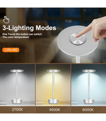 Opladelig LED bordlampe - Sølv, touch dæmpbar, CCT, IP20