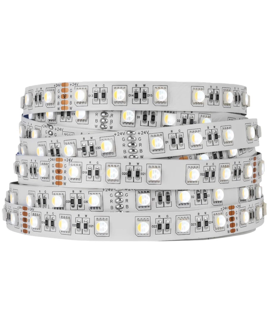 5 meter 12W/m RGB+WW LED strip 24V DC, IP65, 60 LED pr. meter