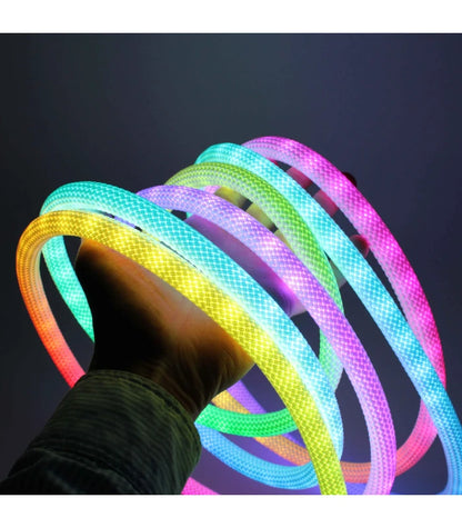5m RGBIC Neon flex slange, komplet sæt - Vævet reb, Bluetooth App, fjernbetjening, USB