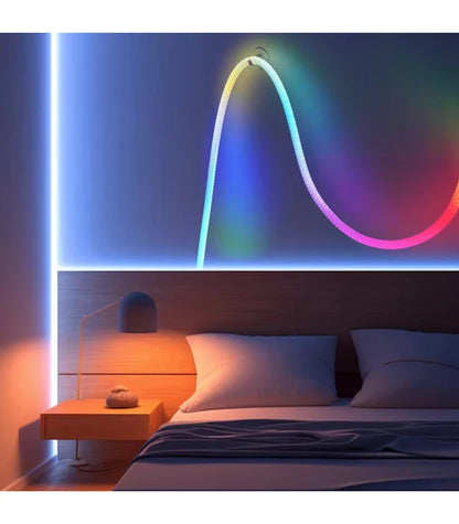 5m RGBIC Neon flex slange, komplet sæt - Vævet reb, Bluetooth App, fjernbetjening, USB