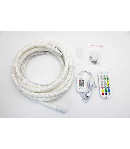 5m RGBIC Neon flex slange, komplet sæt - Vævet reb, Bluetooth App, fjernbetjening, USB