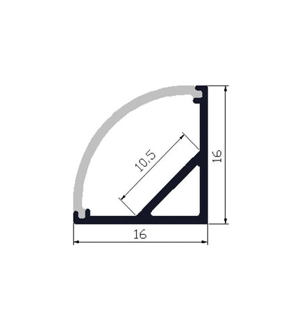 Alu hjørneprofil 16x16 til LED strip - 1 meter, inkl. mælkehvidt cover, klips og endestykker
