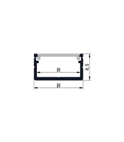 Aluprofil 18x8 til IP65 og IP68 LED strip - 1 meter, inkl. mælkehvidt cover, klips og endestykker