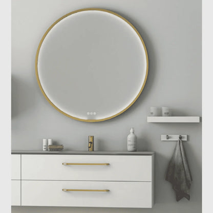 Dansani Moon rammespejl Ø75 cm med LED lys, børstet messing