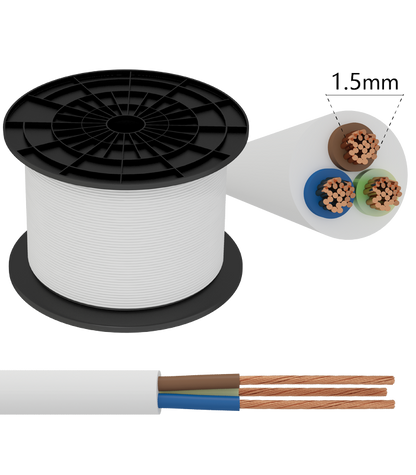 H05VV-F 3G1.5mm² - 100m Hvid Ledning