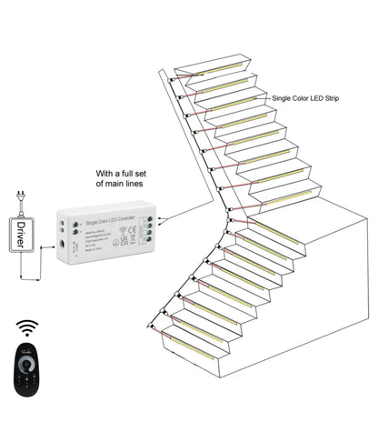 Trappe LED COB stripsæt - Op til 16 trin, 11W per trin, 24V, IP20, tænd/sluk