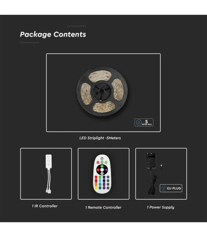 V-Tac 4W/m RGB+CCT LED strip sæt - 5m, 60 LED pr. meter, IP65
