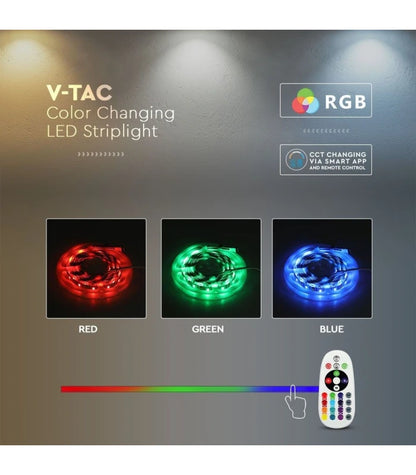 V-Tac 4W/m RGB+CCT LED strip sæt - 5m, 60 LED pr. meter, IP65